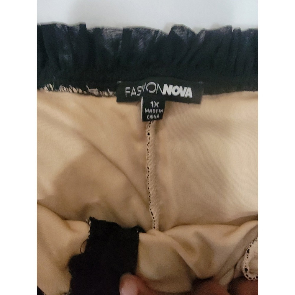 Fashion Nova Womens 1X Black Nude Mesh Ruched Off Shoulder Mini Dress Bodycon‎ - Picture 3 of 3
